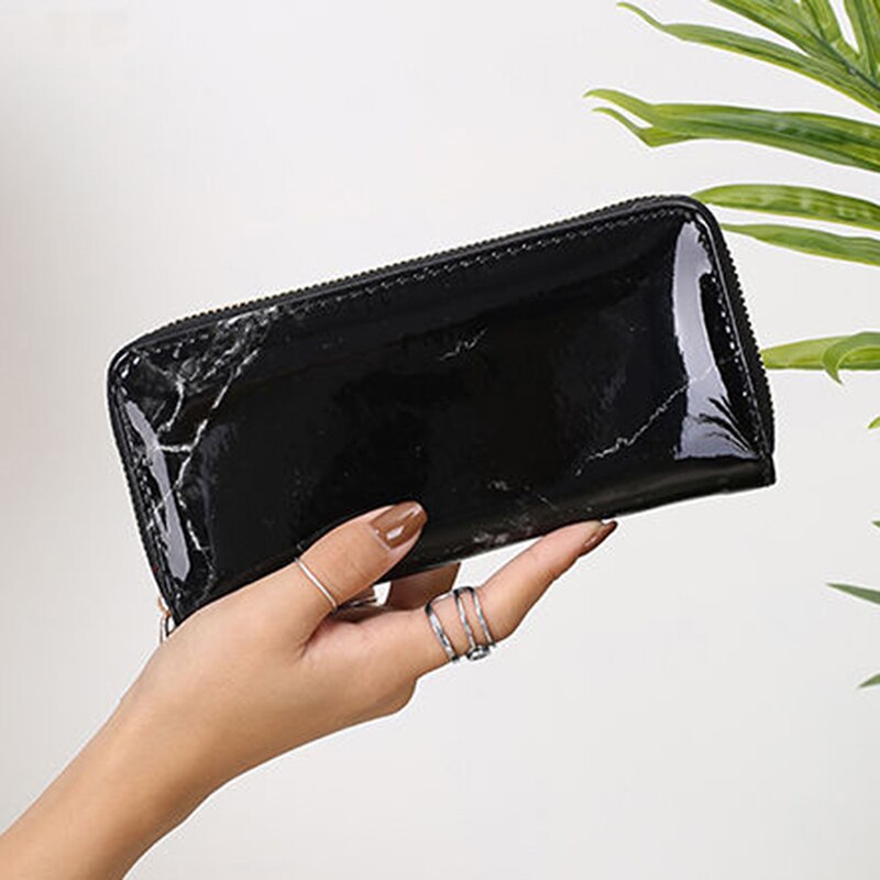 Bolsos de mano de con piedra de mármol, novedad, estampado clásico de poliéster Pu para mujer, solapa de día con cremallera, versátil, , pequeño: Black