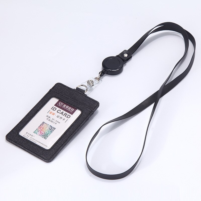 Work Badge Business Card Holder Men Women Worker with Rope Retractable PU Leather Employee Name ID Card Case Lanyard: Retractable pu rope8