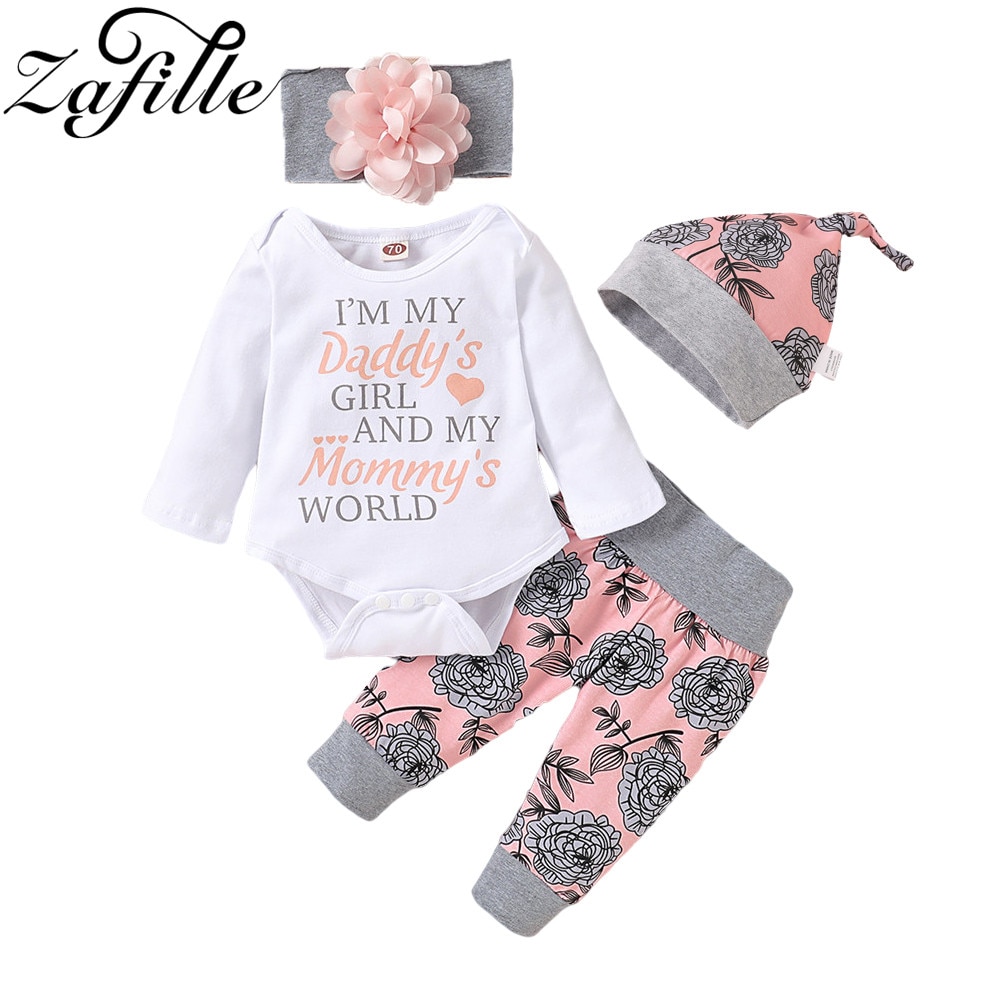 Zafille 4 Stuks Pak Voor Baby Meisje Kleding Set Brief "Mama Papa" Dag Kleding Voor Pasgeboren Baby Outfits bloemen Baby Kostuums