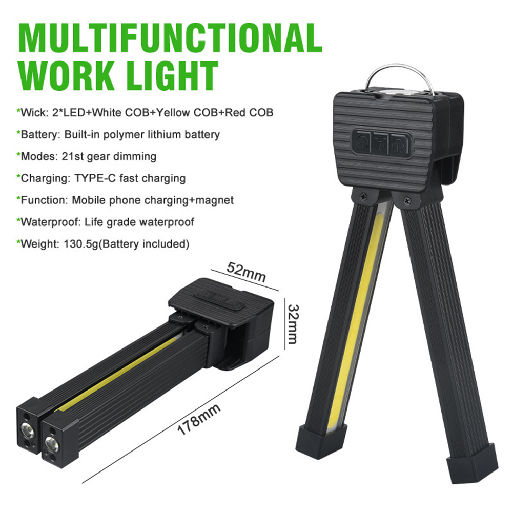 Gymnastiklampe til posering 6 lystilstande magnet led-lommelygte med ophængningskrog usb-genopladelig arbejdslampe bærbar lommelygte lanterne: Default Title