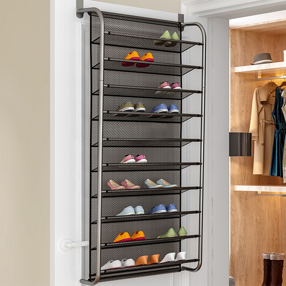 Simple Hallway Space Saving Shoe Rack 1pc Door Shoe Organizer Multi Layer Wall Cabinet Home Shoe Hanger: A black