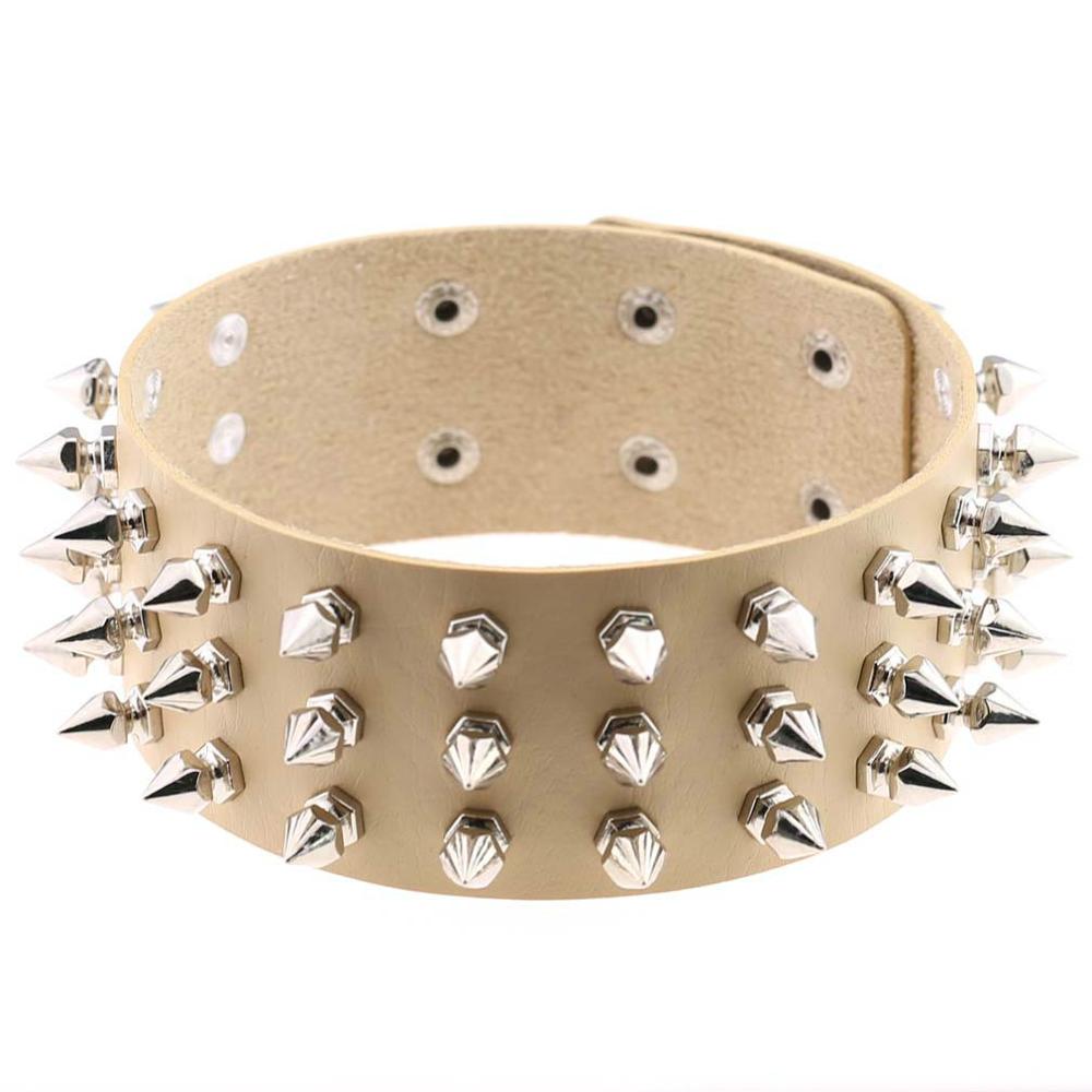 Punk PU Leather Spike Choker Necklace Women Rivets Neck&Wrist Wear Multi-purpose Funky Chockers collar lock jewelry: CR639I