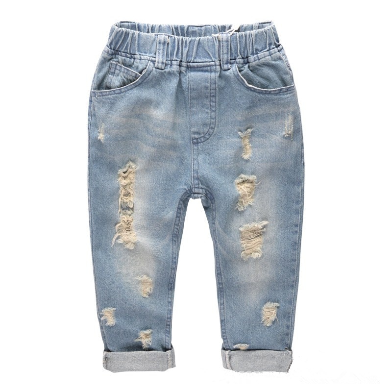 Baby drenge bukser piger jeans revet huller børn bukser nødlidende lys farve elastik talje afslappet børnetøj