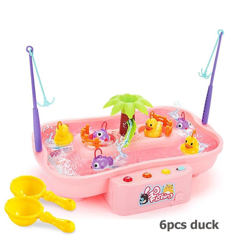 Kinderen Vissen Speelgoed Elektrische Water Cyclus Roterende Fishing Game Set Vissen Platform Interactieve Tafel Spelletjes Voor Kinderen: Pink Set B