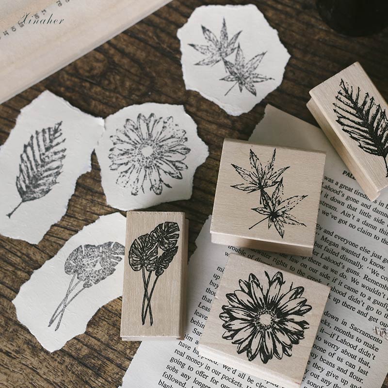 Vintage flower plant maple leaf decoration stamp wooden rubber stamps for scrapbooking stationery DIY craft standard stamp