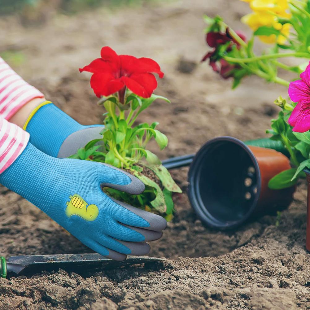 Gants de jardinage à motif de dessin animé pour enfants, gants de travail en caoutchouc coordonnants, coupe d'épine et de crevaison, degré d'usure, 1 paire