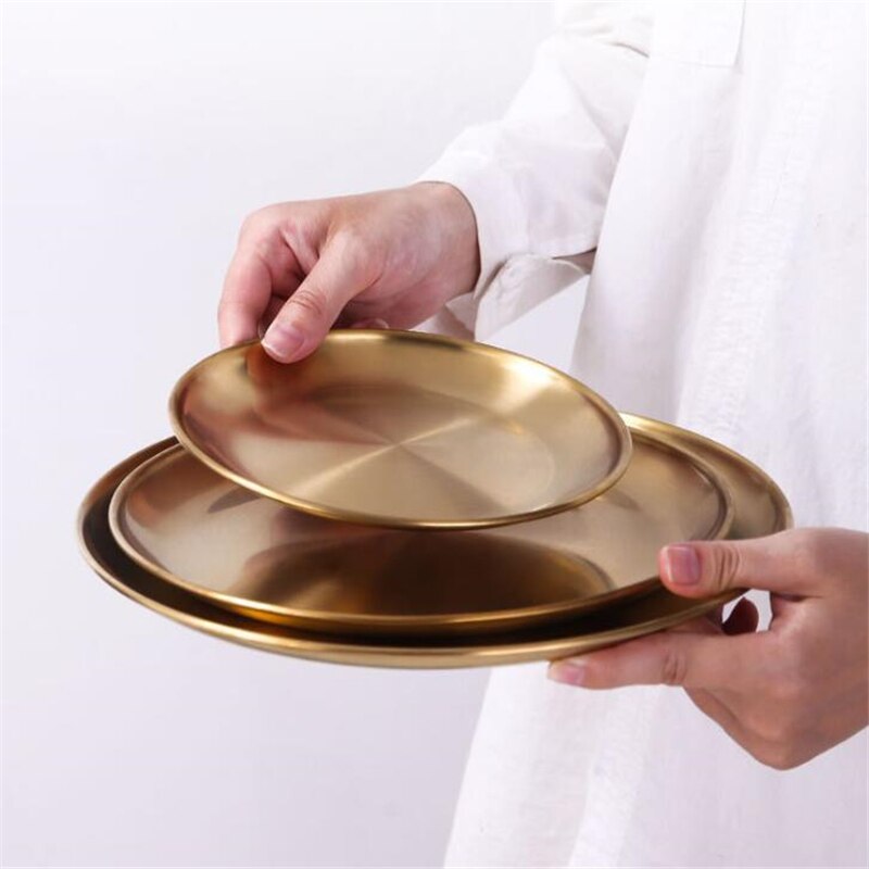 Diner Platen Europese Stijl Gold Dessertbord Keuken Serveren Gerechten Salade Ronde Plaat Cake Lade Westerse Steak Ronde Lade