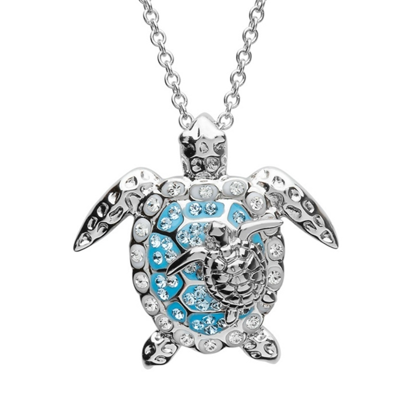 Pretty Alloy Turtle Necklace Sea Turtle Mother & Baby Pendant Personality Charm Women Jewelry Mother's Day: Silver