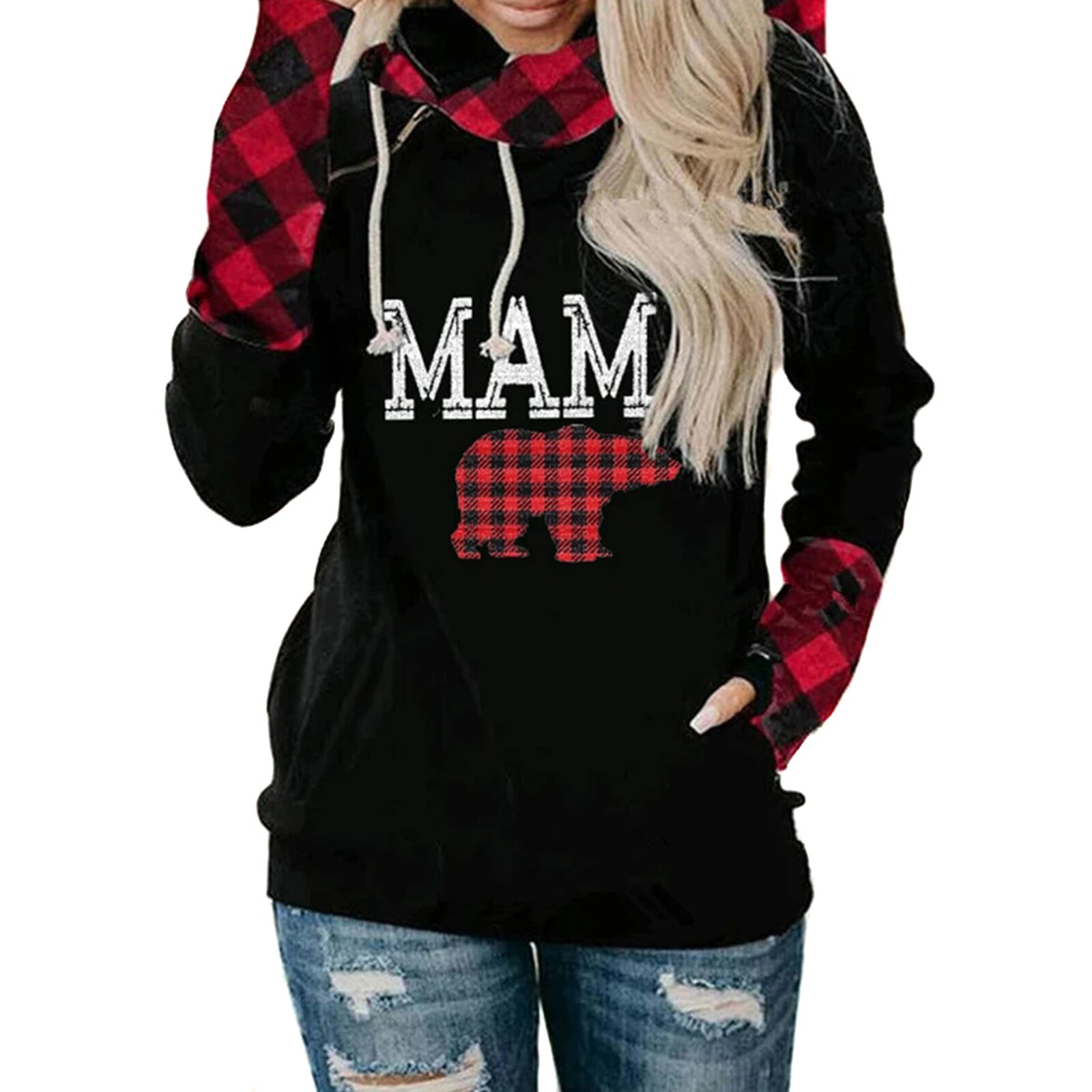 Women's Hoodie - Plaid Animal Print - Hooded Casual Sweatshirt - Long Sleeve Fashion
