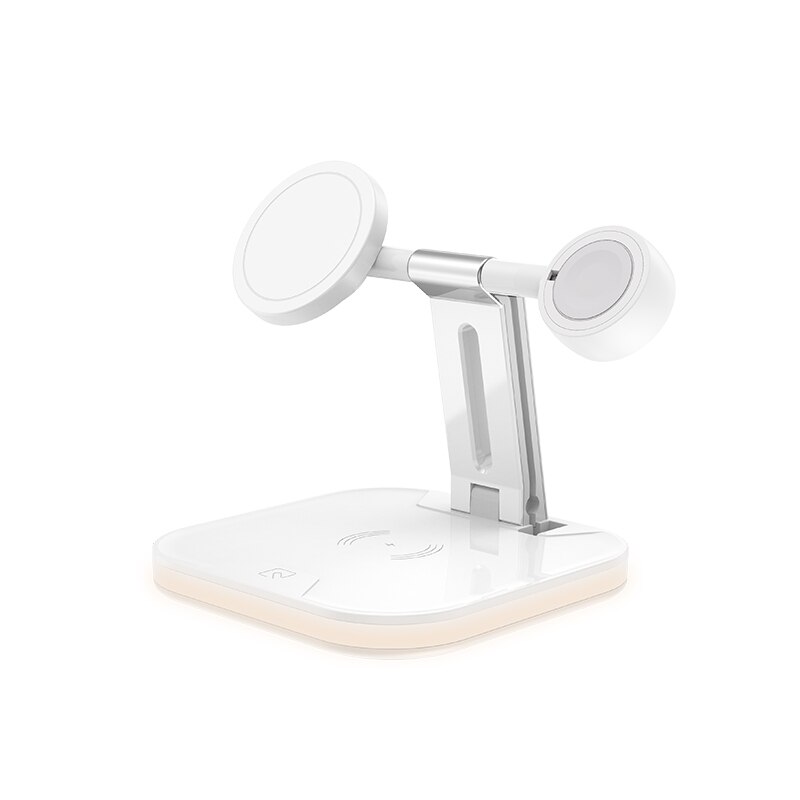 3in1 Foldable Magnetic Wireless Charger For Magsafe iPhone 12 Pro Max Mini/Airpods Pro 15W Fast Charging Station For Apple Watch: White