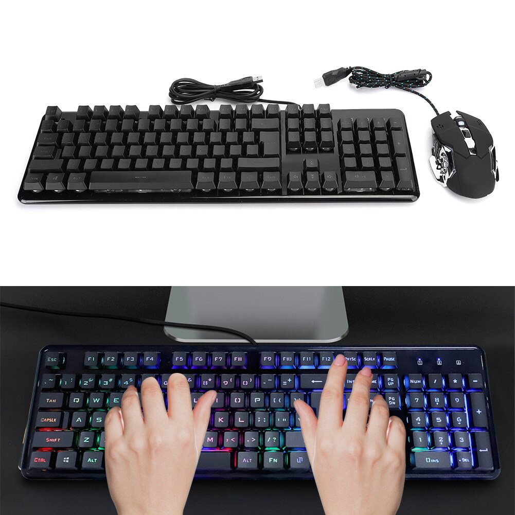 Trådanslutet speltangentbord och -musset med bakgrundsbelysta tangentbordstangenter utan stansad multimedia tangentbordsmus i full storlek