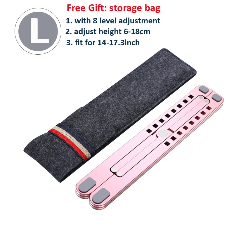 Säädettävä kannettavan tietokoneen teline macbook pro air x tyyliin taitettava alumiiniseos kannettavan tietokoneen teline pöytätietokoneen teline 11-17 tuumaa: Koko l pinkki