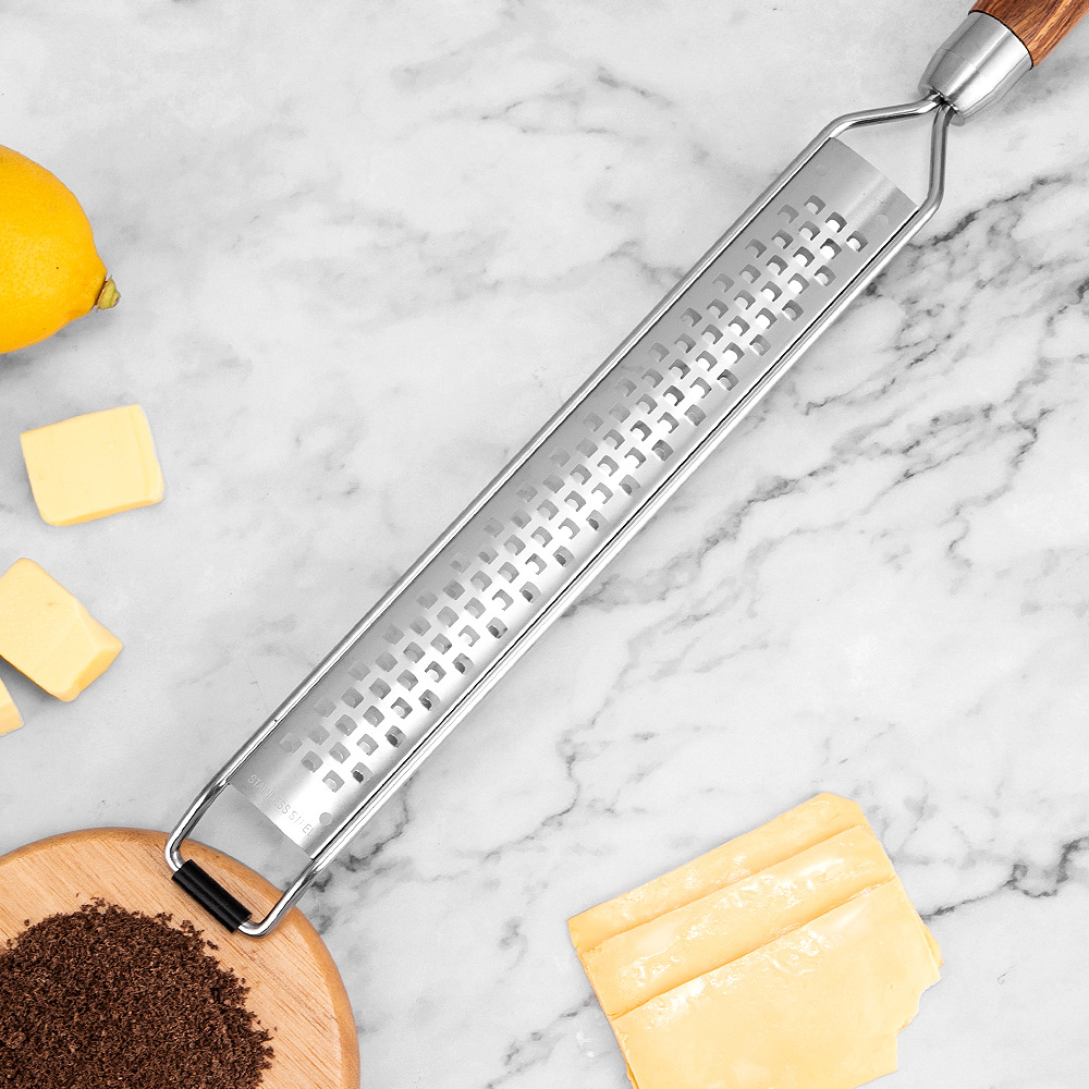 Leeseph Cheese Grater Wooden Handle, Stainless Steel Vegetable Grater Multi-purpose Kitchen Food Shredder for Chocolate Butter