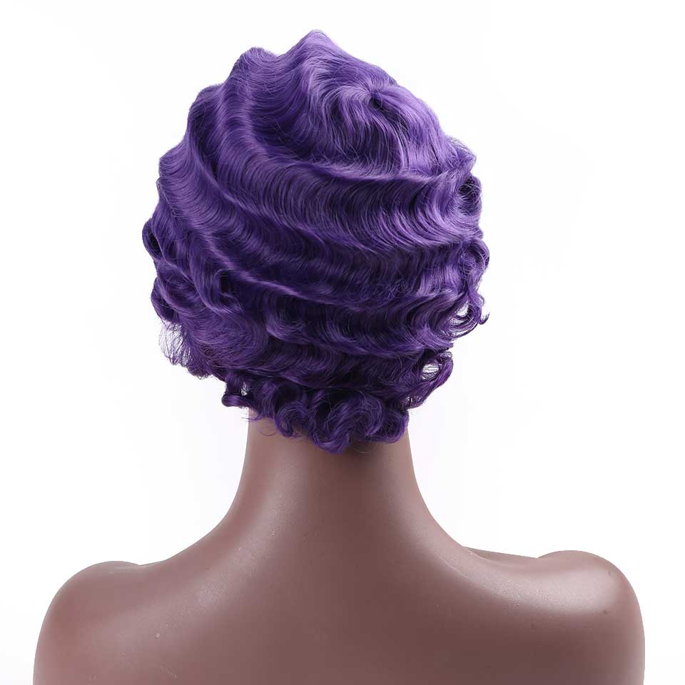 Wtb varmebestandig syntetisk kort krøllet pink sød paryk til røde fingerbølger kvinders afrikanske afro kort hår paryk: Zi