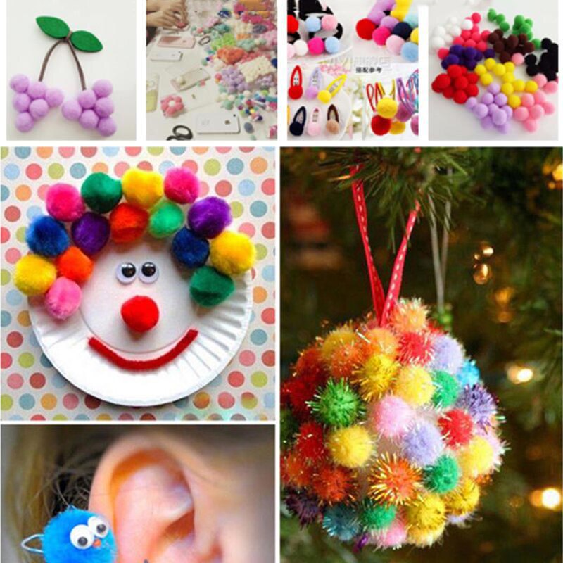 100 st färgade glitterbollar pompom lurviga bollar barn pyssel hantverk festliga tillbehör handgjorda dekorationsmaterial pom poms