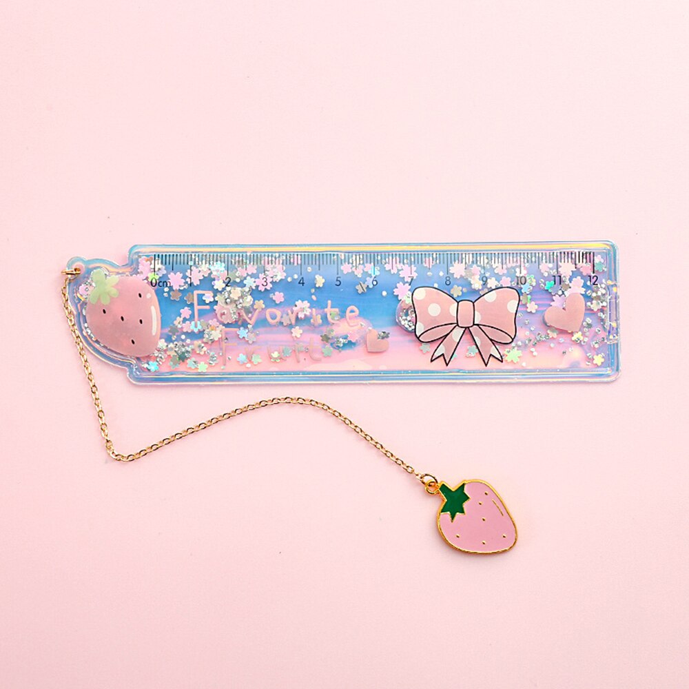 Cartoon Bookmark Drawing Ruler Cherry Flower Quicksand Plastic Ruler Measuring Straight Ruler Stationery Girl: B2