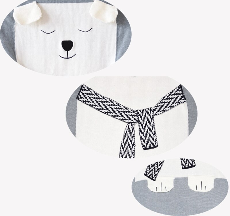 Manta de oso blanco para niños, manta tejida para las orejas, esterilla de playa, manta para bebé,