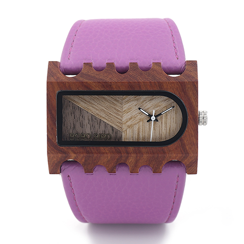BOBO BIRD nouvelle montre en bois de créateur de à la main pour femmes tenue décontractée montre-bracelet Unique coloré en cuir bandes boîte: N22