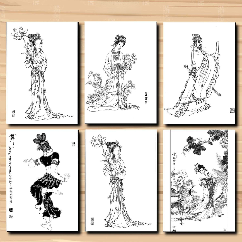 Meticulous Painting Line Drawing Manuscript Traditional Chinese Painting Flowers Birds Characters Animals Line Draft Rice Paper