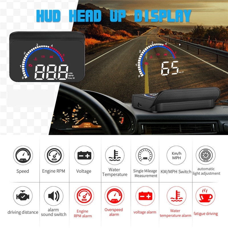Universal bil hud head-up display multifunksjon speedometer projektor skjult obd auto elektronikk tilbehør hud display bil