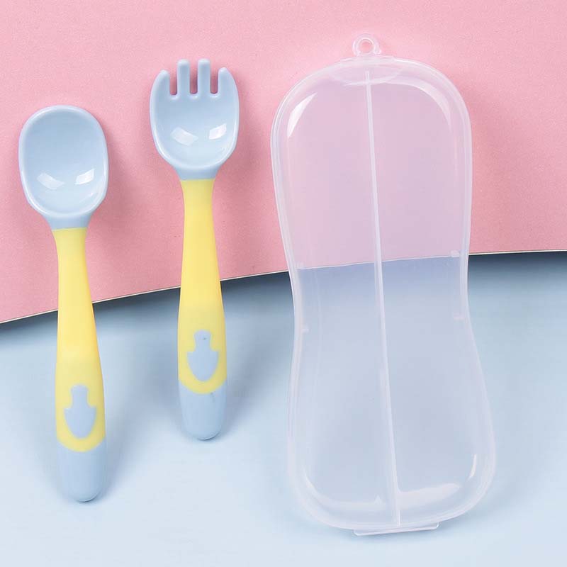2 Stuks Paddestoel Roze Boxed Vork Lepel Kinderen Training Lepel Paddestoel Eten Lepel Peuter Servies Kan Turn Hoofd lepel: YE