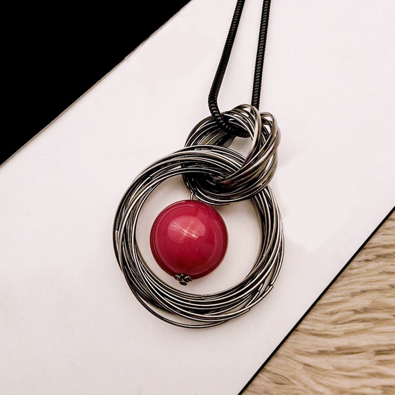 Ocean red pearl ball pendant long necklace circles simulated women black chain necklace jewelry