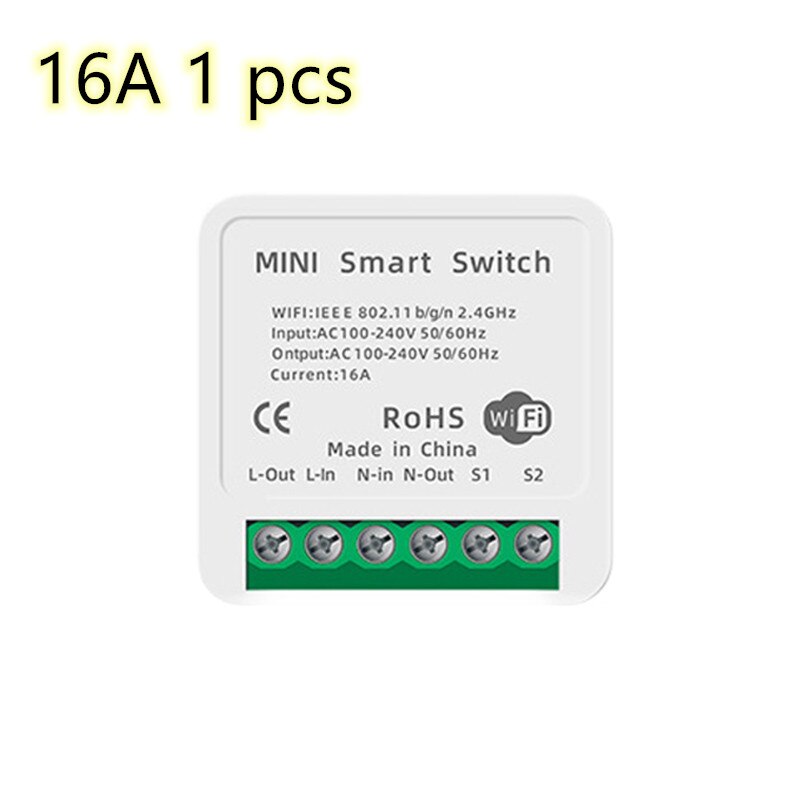 16A Mini Smart Wifi DIY Switch Supports 2 Way Control Smart Home Automation Module Works With Alexa Google Home Smart Life App: 16A 1 pcs