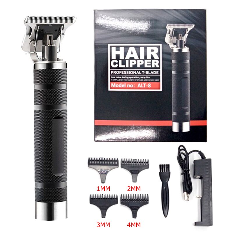 Mænds hårtrimmer elektrisk hårklipper t-blad skægtrimmer hårskæring haircut maskinstyling barberingsværktøjssæt: Sort