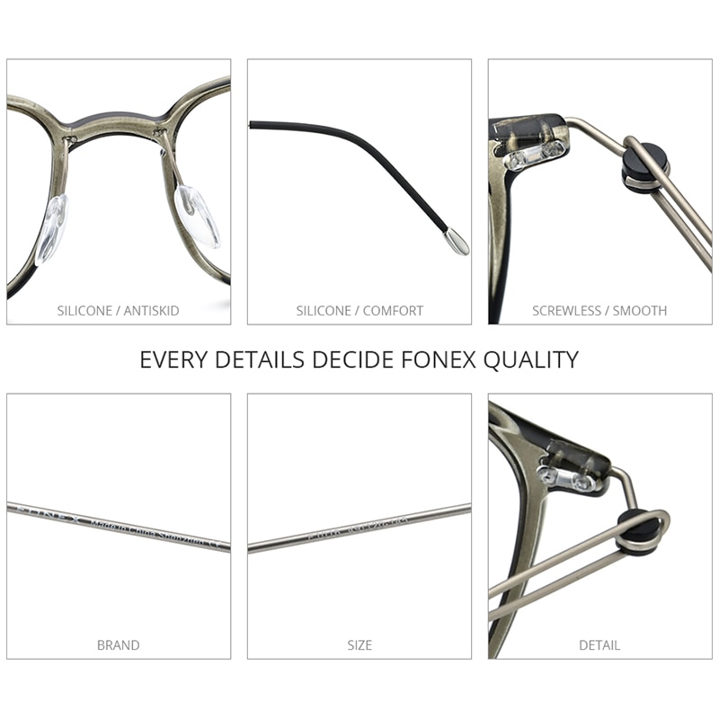 FONEX Titanium Alloy Glasses Frame Men Prescription Eyeglasses Women Square Myopia Optical Frame Korean Screwless Eyewear F1016