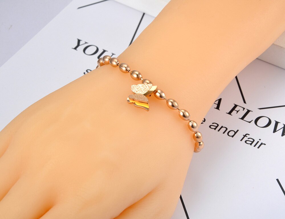 Lokaer Titanium Rvs Vlinder Charme Armbanden Voor Vrouwen Rose Gouden Ketting Link Animal Armband Sieraden B20064