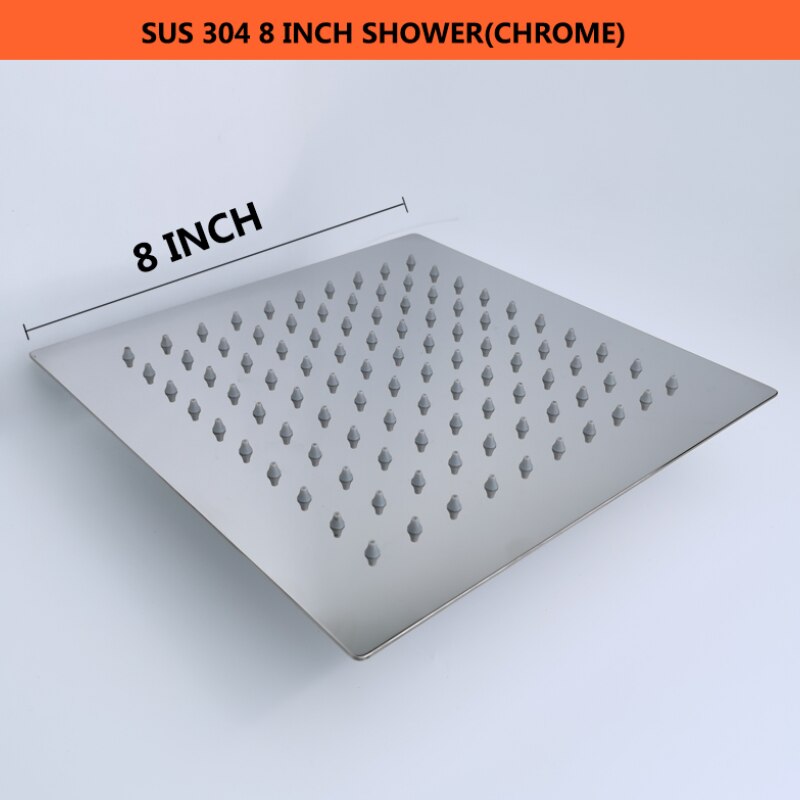 Shine Chrome Square Concealed In Wall Head Shower Set System with Ultra thin 8 inch 304 Stainless Steel or ABS Top Shower: 8 inch Top Shower