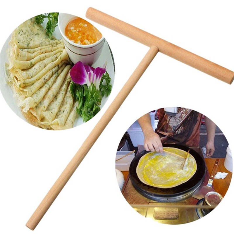 Doreenperles bricolage chinois en bois crêpière T forme crêpe pâte bois épandeur bâton oeuf gâteau grattoir cuisine outil de cuisson 1PC