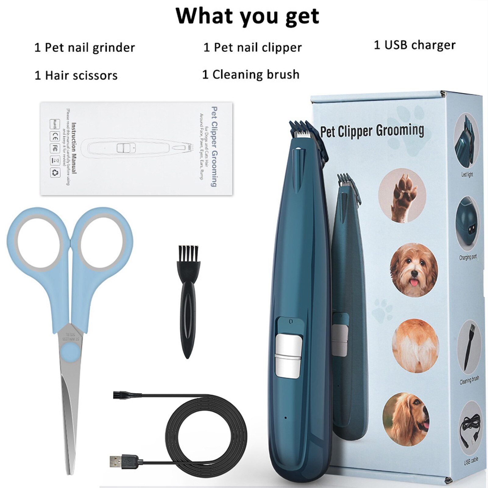 Dog Grooming Clippers Cordless Cat and Small Dogs Clipper Low Noise Electric Pet Trimmer for Trimming The Hair Around Paws