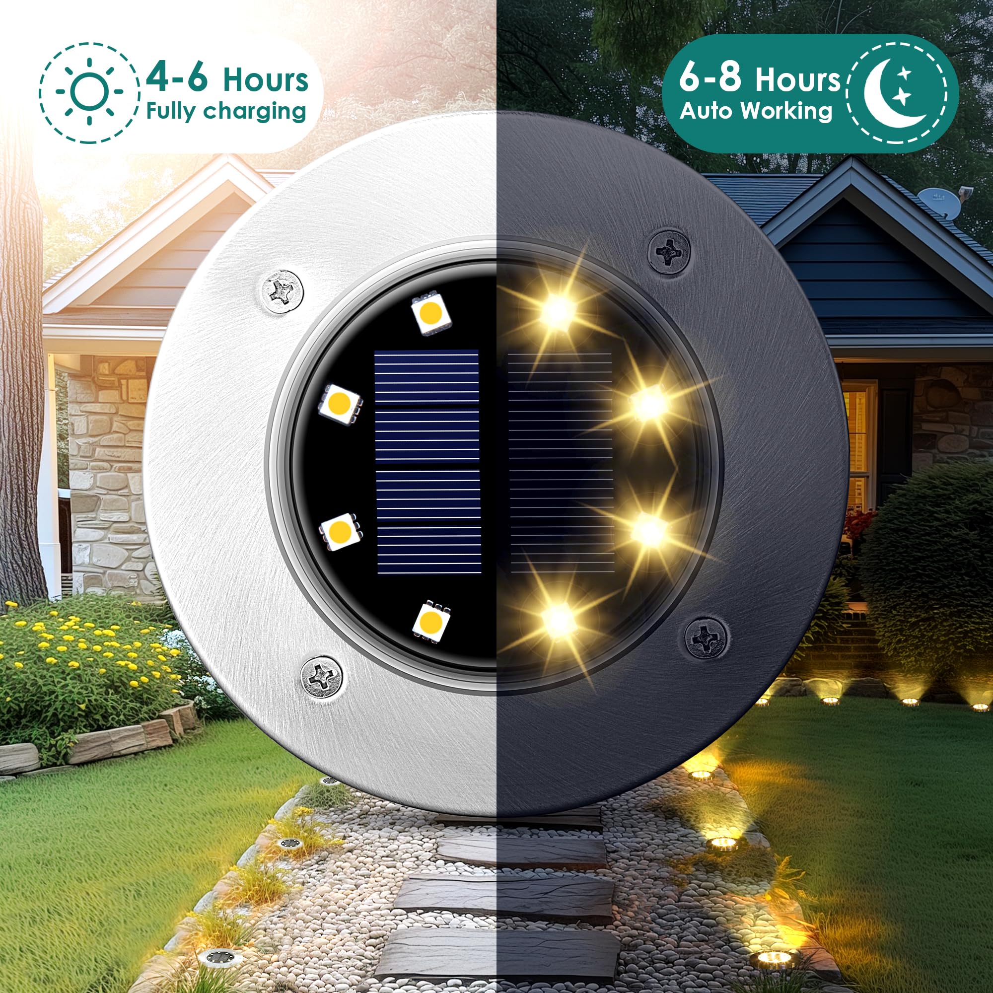 Luces solares de jardín de 8LED, disco de acera impermeable para exteriores, iluminación de paisaje empotrada en el suelo brillante para césped, Patio, camino, escalones de Patio
