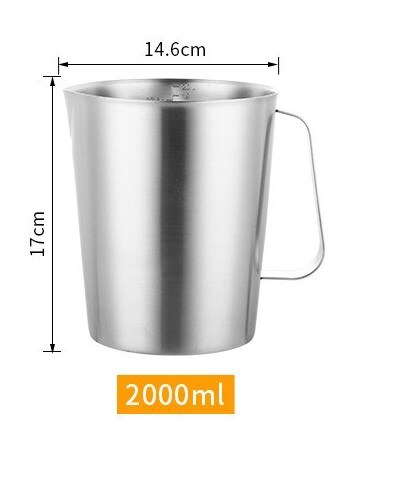 Tykkere rustfritt stål målebøtte melkeskummende kanne for kaffekunst kjøkken bar måleverktøy: 2000ml