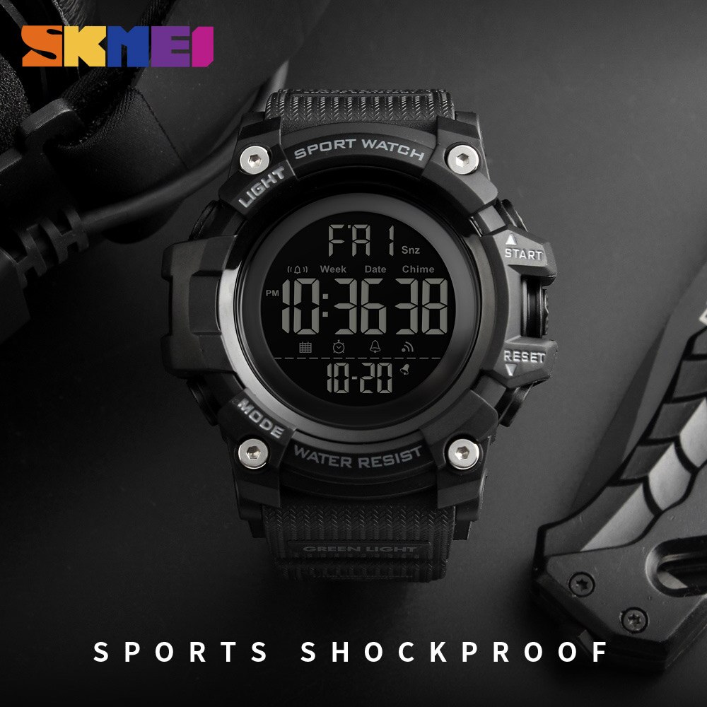 SKMEI hombres deportes al aire libre reloj de Cuenta atrás 2 alarma tiempo reloj Digital 5Bar impermeable Relogio Masculino 1384