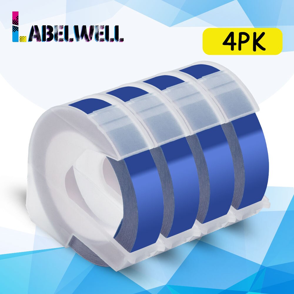 Labelwell 4PK Multicolors 3D tłoczenie taśmy dla Dymo 3D taśmy etykietowe pcv dla Dymo 1540 1610 1880 12965 Motex E101 E-202 drukarki: 4PK Dark Blue