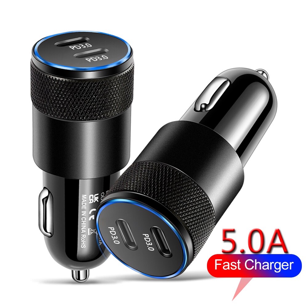 60W USB C szybka ładowarka samochodowa 2 porty ładowarka samochodowa Adapter podwójny typ C PD dla IPhone12 11 Pro Max Samsung Galaxy Note20 Android