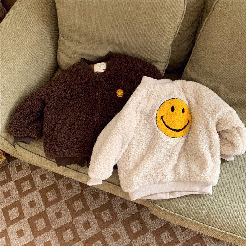 Herfst winter meisjes warme fleece jas kinderen glimlach jassen meisje dikke jas