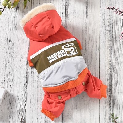 Hoed Met Bont Sneeuw Hond Kleding Blauw Oranje Groen Winddicht Hooded Vier-Legged Katoen Huisdier Down Jassen Winter Warm kat Accessoires: Orange / L