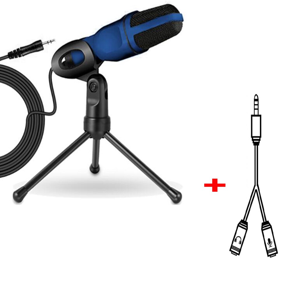 Condenser Microphone for Computer 3.5mm Cable Stereo Microfone for Podcast Singing Recording Mic With Desktop Tripod for Phone: blue and cable
