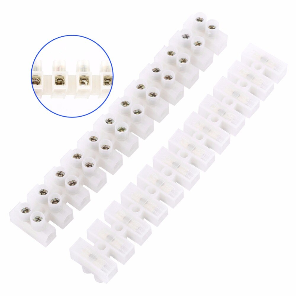 10pcs 360V 10A Terminal Blocks Dual Row Screw Terminals Electric Barrier 12-terminal Strip Block