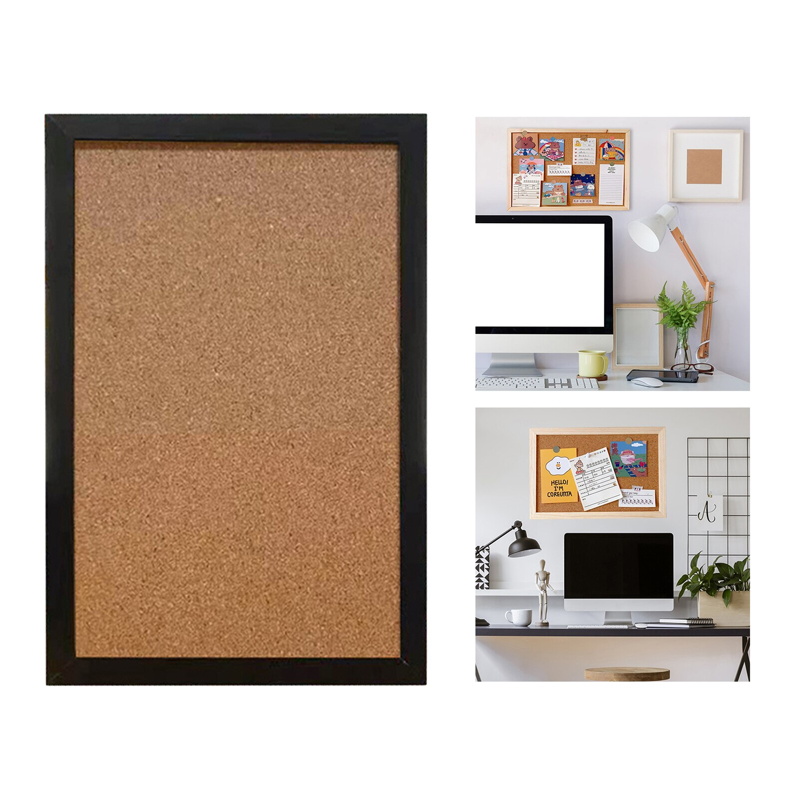 Wooden Frame Cork Board Memo Notice Message Display Bulletin Board for Home: Black