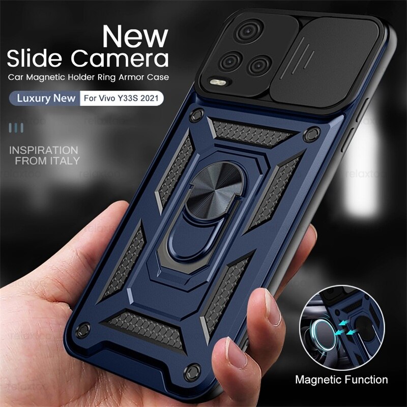 Vivoy33s Case Push Pull Camera Bescherm Shell Voor Vivo Y33S Y 33 S 33 S V2109 6.58 "Auto magnetische Houder Ring Shockproof Coque