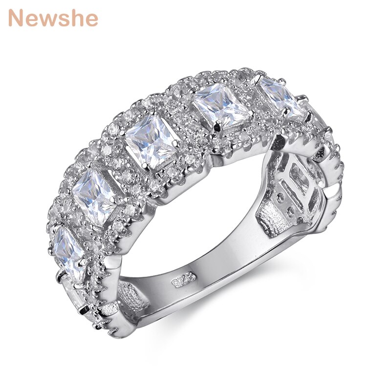 Newshe Solid 925 Sterling Silver Wedding Ring Engagement Band 2 Ct Aaaaa Cz Eternity Classic Sieraden Voor Vrouwen JR4682