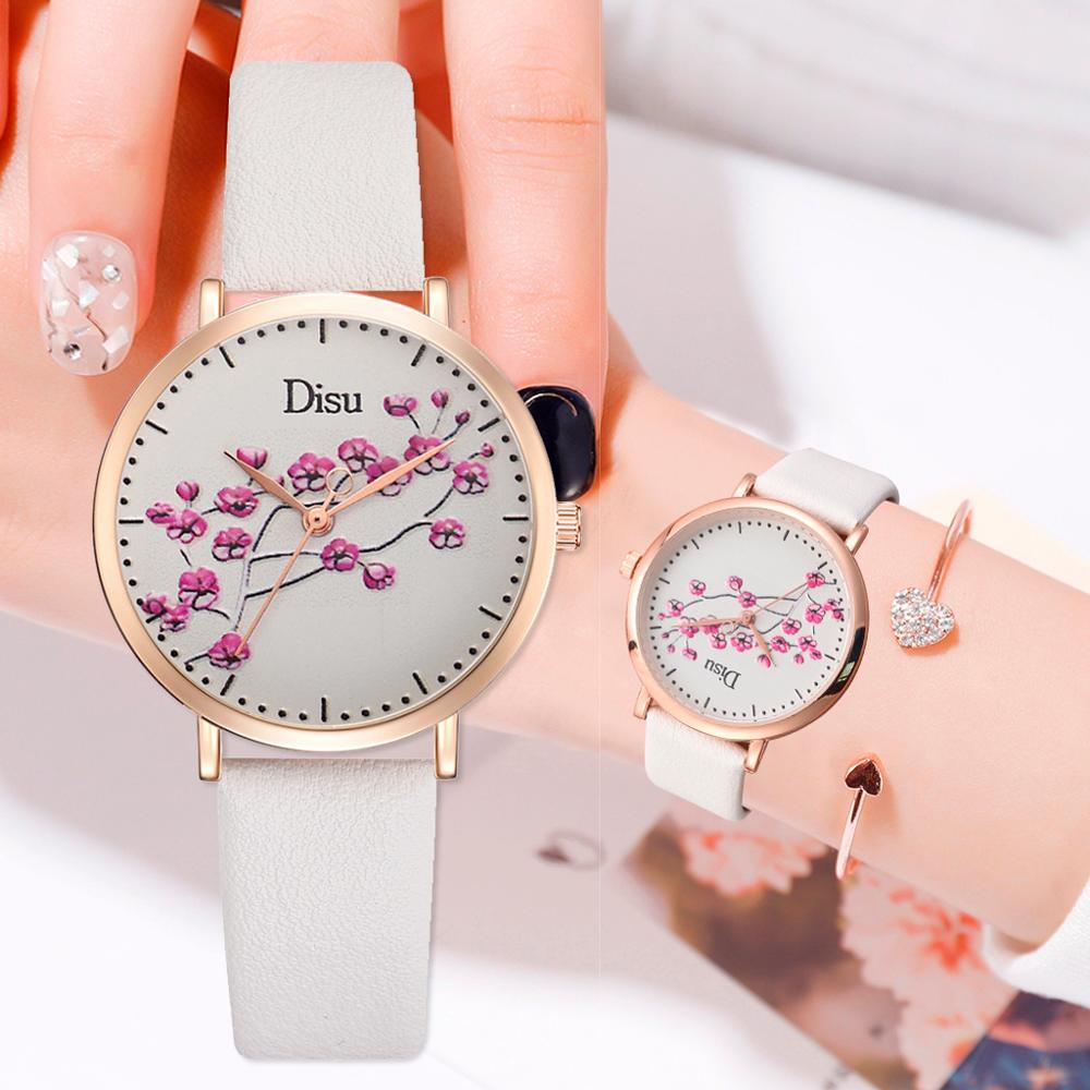 Blomster urskive ure kvinder læder dame kjole personlighed romantisk quartz armbåndsur afslappet sports ur reloj mujer