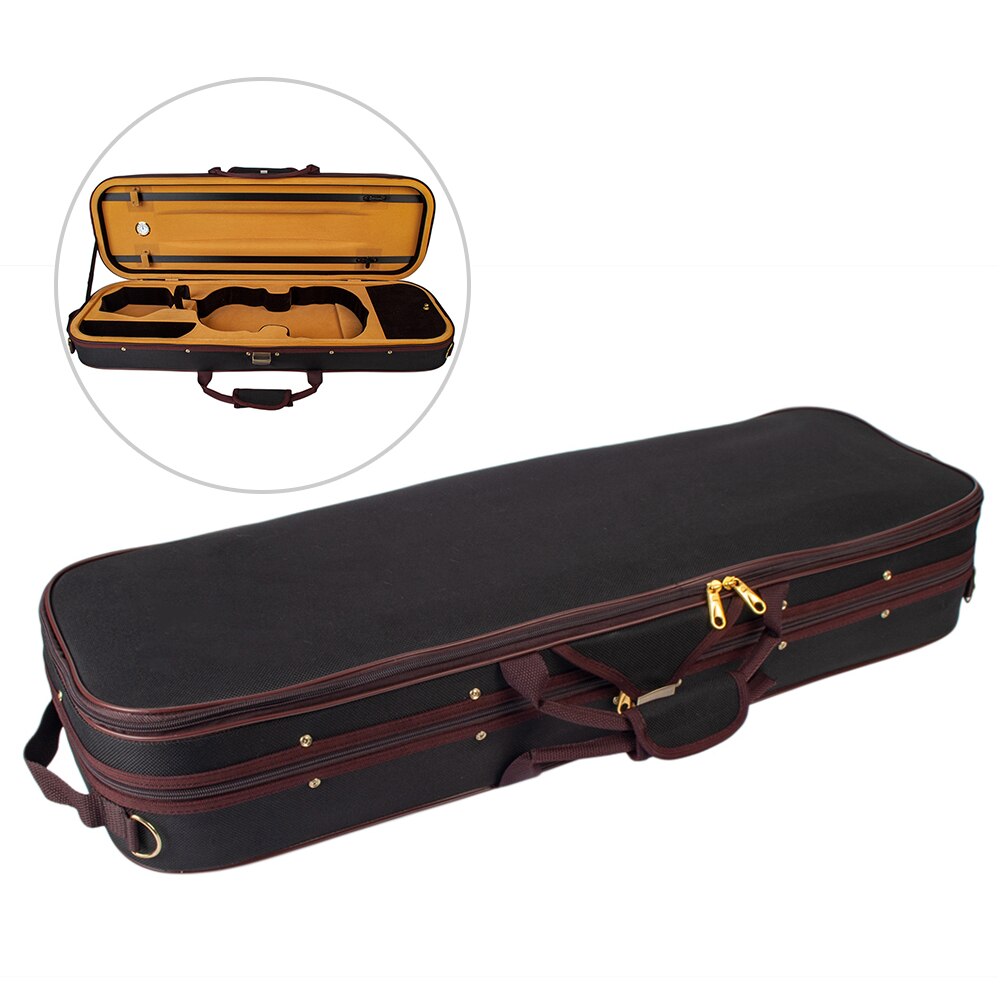 1/2 Full Size Violin Case Carrying Bag Oblong Shape Hard Case with Plush Lining Hygrometer Shoudler Straps