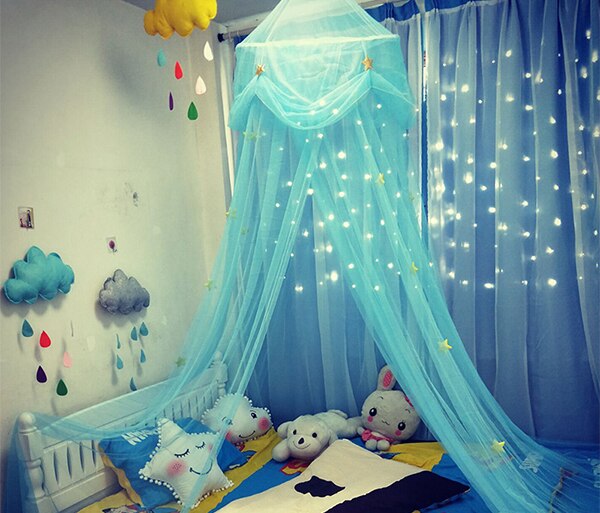 Cama colgante de 6 colores para bebés, dosel de cama, mosquitera de algodón, cortina para bebés, juego de lectura, decoración del hogar: sky blue and star
