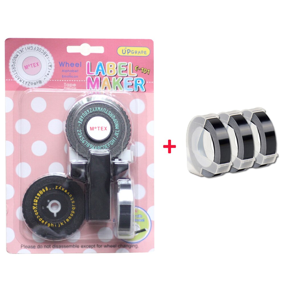 Oryginalna drukarka do etykiet MoTex E101 (z 2 kołami) do 9mm dymo 3D taśma ręczna maszyna do etykietowania maszyn do pisania (mała czcionka): Black machine set-1