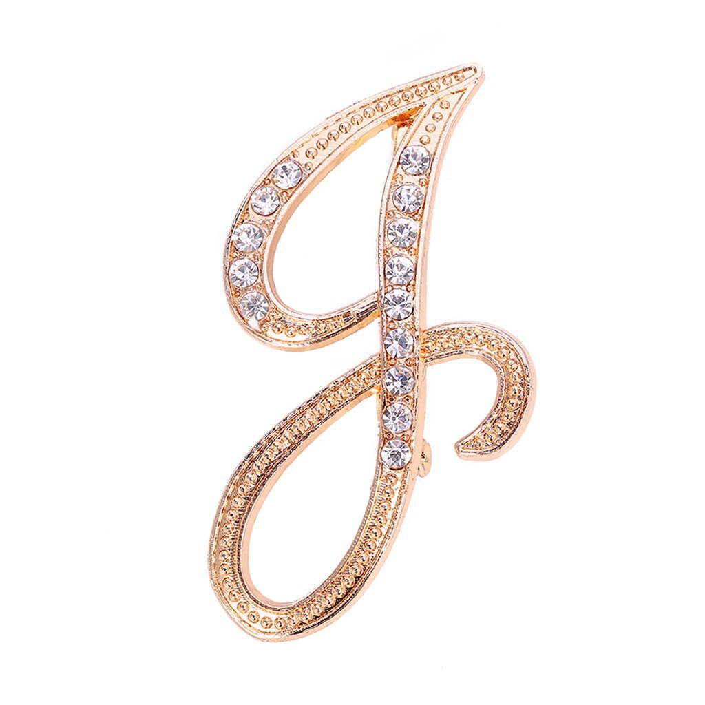 1PC Crystal 26 English Letters Brooch Metal Vintage Women Pin Couple Memorial Jewelry Love Party Garment Accessories #1029: J